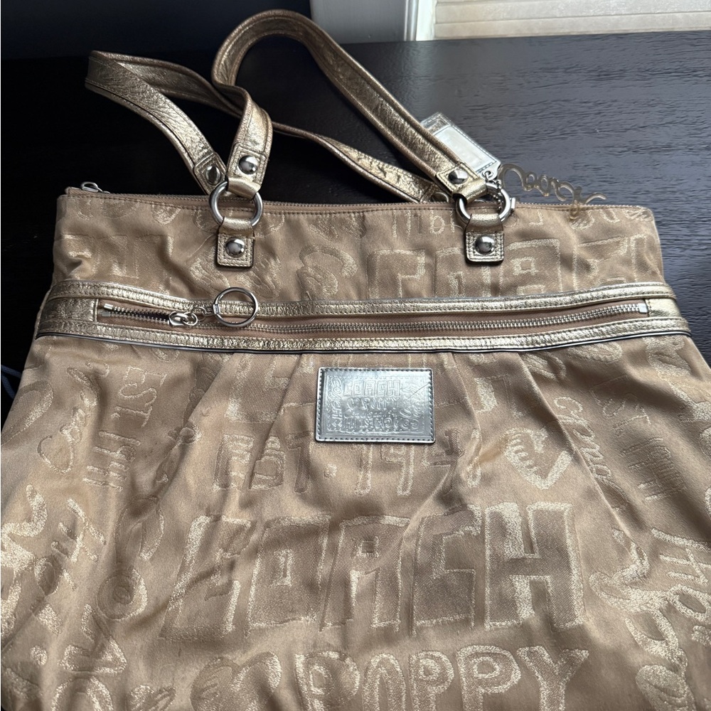 Coach Gold Shoulder Bag with Signature Pattern